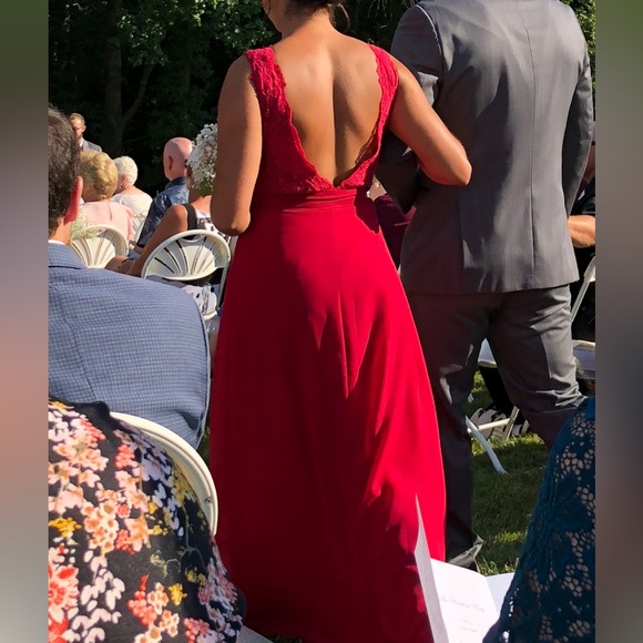 Deep Claret Lace Open Back Bridesmaid Dress - Picture 7 of 7